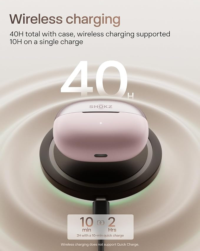 SHOKZ OpenDots ONE Open Ear Headphones, Premium Dolby Audio 6.5g Clip On Earbuds Bluetooth 5.4, Wireless Earphones with Mic, Fast Charging 40 hrs Playtime, IP54, with Cleaning Cloth,for Walking- Pink