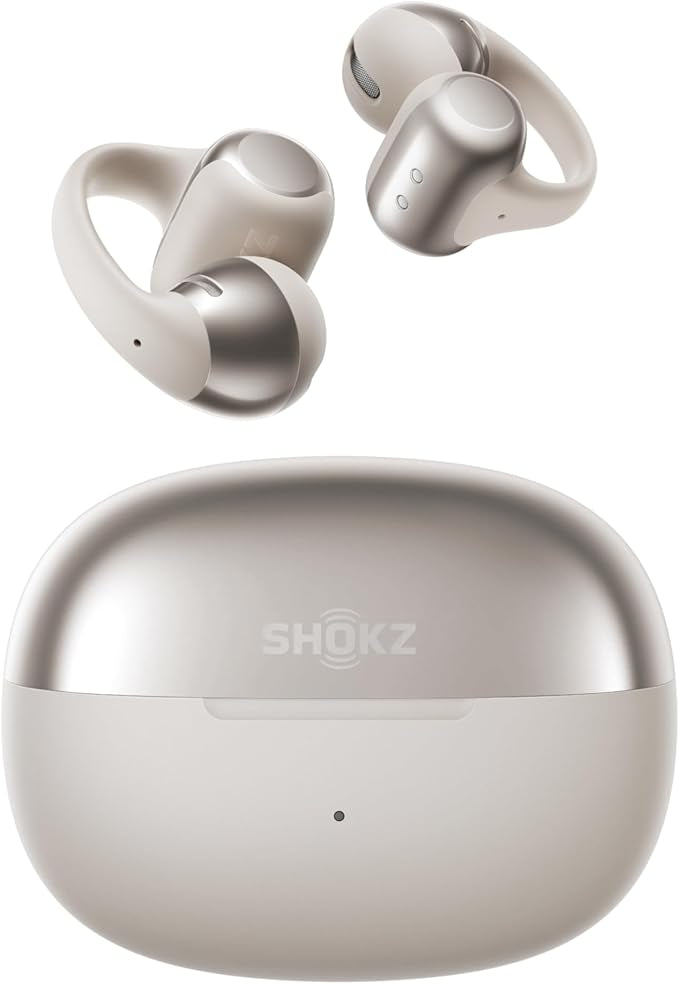 SHOKZ OpenDots ONE Open Ear Headphones, Premium Dolby Audio 6.5g Clip On Earbuds Bluetooth 5.4, Wireless Earphones with Mic, Fast Charging 40 hrs Playtime, IP54, with Cleaning Cloth,for Walking- Grey