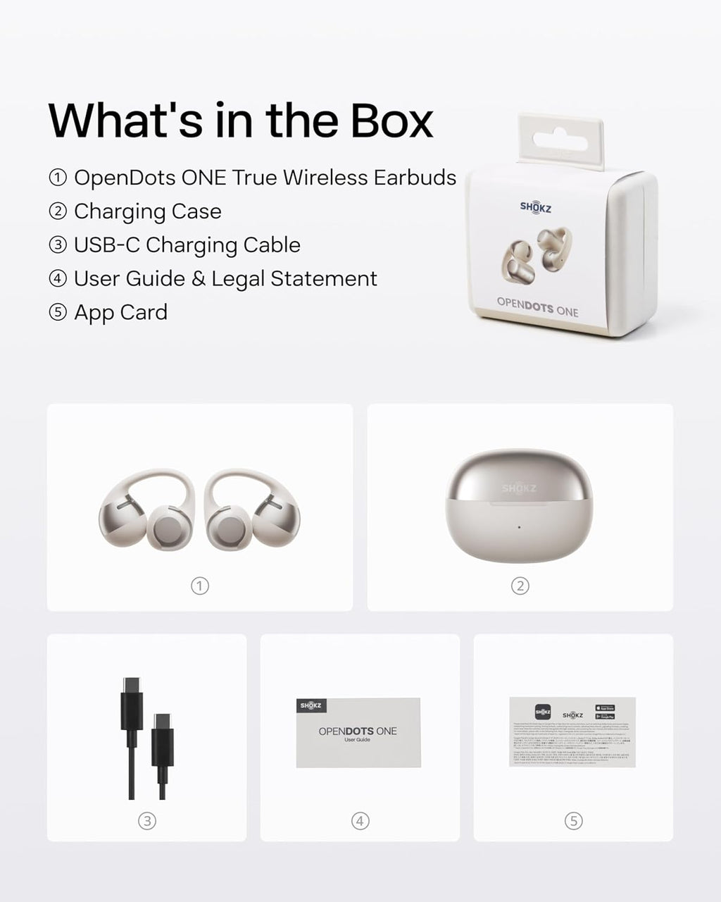 SHOKZ OpenDots ONE Open Ear Headphones, Premium Dolby Audio 6.5g Clip On Earbuds Bluetooth 5.4, Wireless Earphones with Mic, Fast Charging 40 hrs Playtime, IP54, with Cleaning Cloth,for Walking- Grey