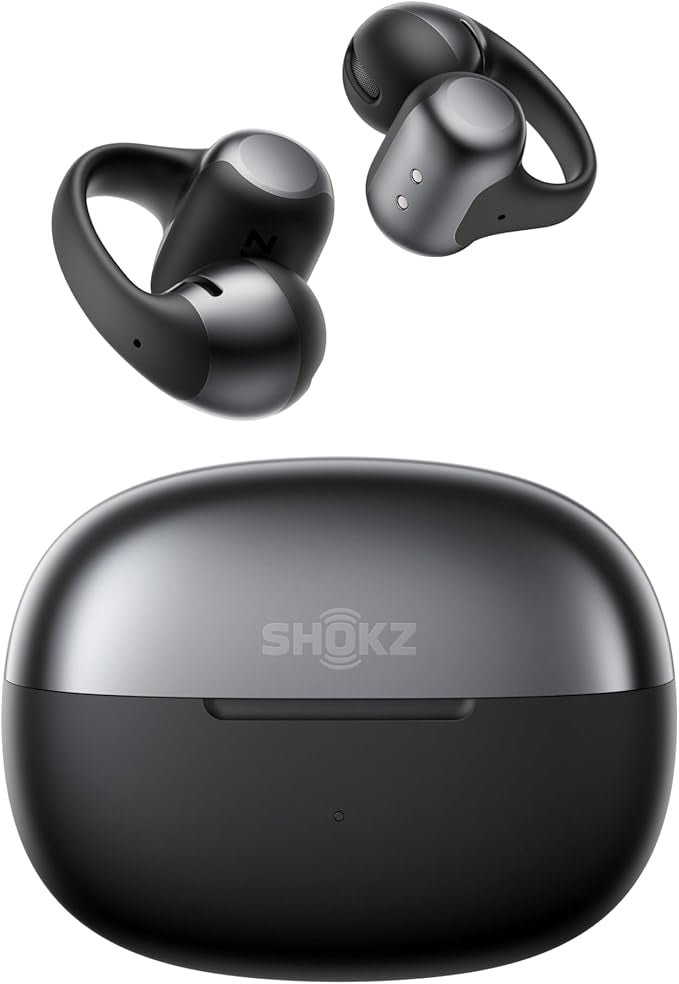 SHOKZ OpenDots ONE Open Ear Headphones, Premium Dolby Audio 6.5g Clip On Earbuds 40 hrs Playtime, Bluetooth 5.4, Wireless Earphones with Mic, Fast Charging, IP54, with Cleaning Cloth, Commuting- Black