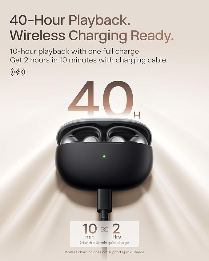 SHOKZ OpenDots ONE Open Ear Headphones, Premium Dolby Audio 6.5g Clip On Earbuds 40 hrs Playtime, Bluetooth 5.4, Wireless Earphones with Mic, Fast Charging, IP54, with Cleaning Cloth, Commuting- Black