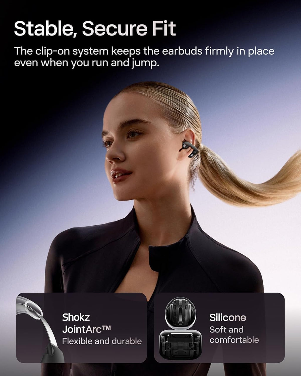 SHOKZ OpenDots ONE Open Ear Headphones, Premium Dolby Audio 6.5g Clip On Earbuds 40 hrs Playtime, Bluetooth 5.4, Wireless Earphones with Mic, Fast Charging, IP54, with Cleaning Cloth, Commuting- Black