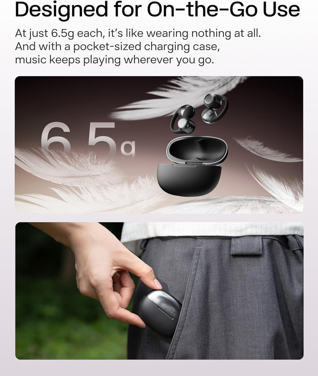 SHOKZ OpenDots ONE Open Ear Headphones, Premium Dolby Audio 6.5g Clip On Earbuds 40 hrs Playtime, Bluetooth 5.4, Wireless Earphones with Mic, Fast Charging, IP54, with Cleaning Cloth, Commuting- Black