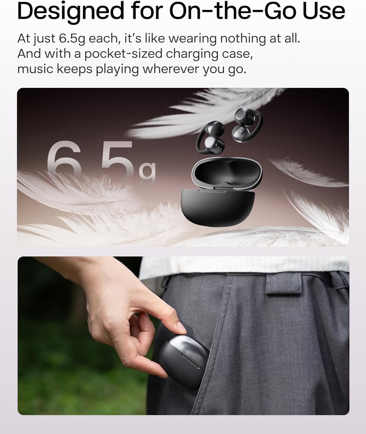 SHOKZ OpenDots ONE Open Ear Headphones, Premium Dolby Audio 6.5g Clip On Earbuds 40 hrs Playtime, Bluetooth 5.4, Wireless Earphones with Mic, Fast Charging, IP54, with Cleaning Cloth, Commuting- Black