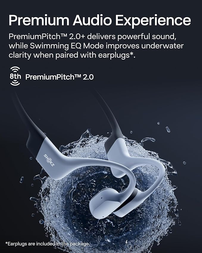 SHOKZ OpenSwim Pro Bone Conduction Sports Headphones, IP68 Waterproof Open-Ear Wireless Earphones with Bluetooth 5.4, 32GB of MP3 Storage, Noise Cancelling Mics, 9h Playtime for Running, Swimming-Grey