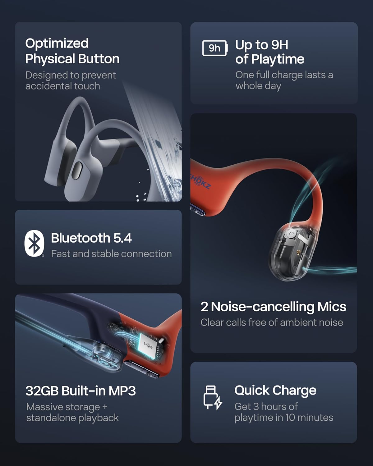 SHOKZ OpenSwim Pro Bone Conduction Sports Headphones, IP68 Waterproof Open-Ear Wireless Earphones with Bluetooth 5.4, 32GB of MP3 Storage, Noise Cancelling Mics, 9h Playtime for Running, Swimming-Grey