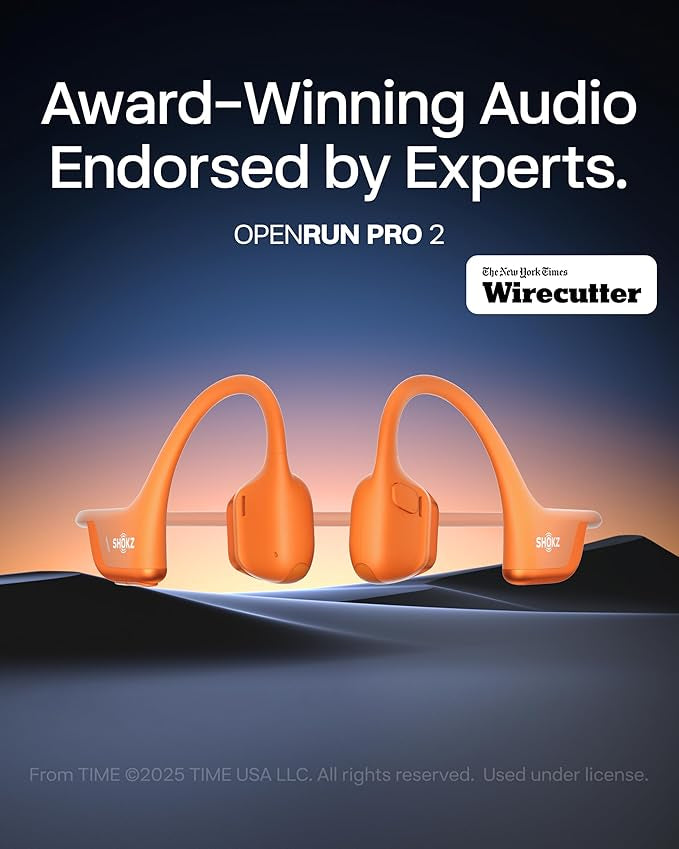 SHOKZ OpenRun Pro 2 Mini Bone Conduction Sports Headphones, Open-Ear Wireless Earphones with Bluetooth 5.3, Noise Cancelling Mics, IP55 Waterproof, 12h Playtime for Running, USB-C Quick Charge, Orange