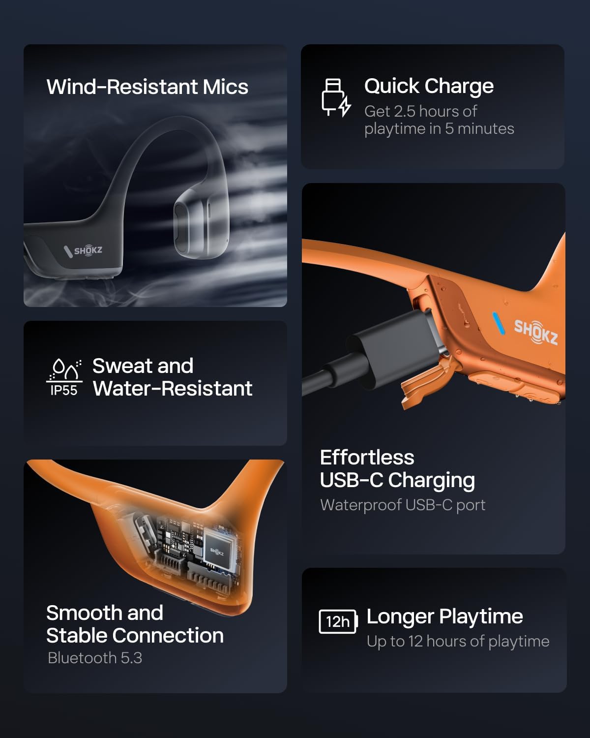SHOKZ OpenRun Pro 2 Mini Bone Conduction Sports Headphones, Open-Ear Wireless Earphones with Bluetooth 5.3, Noise Cancelling Mics, IP55 Waterproof, 12h Playtime for Running, USB-C Quick Charge, Orange