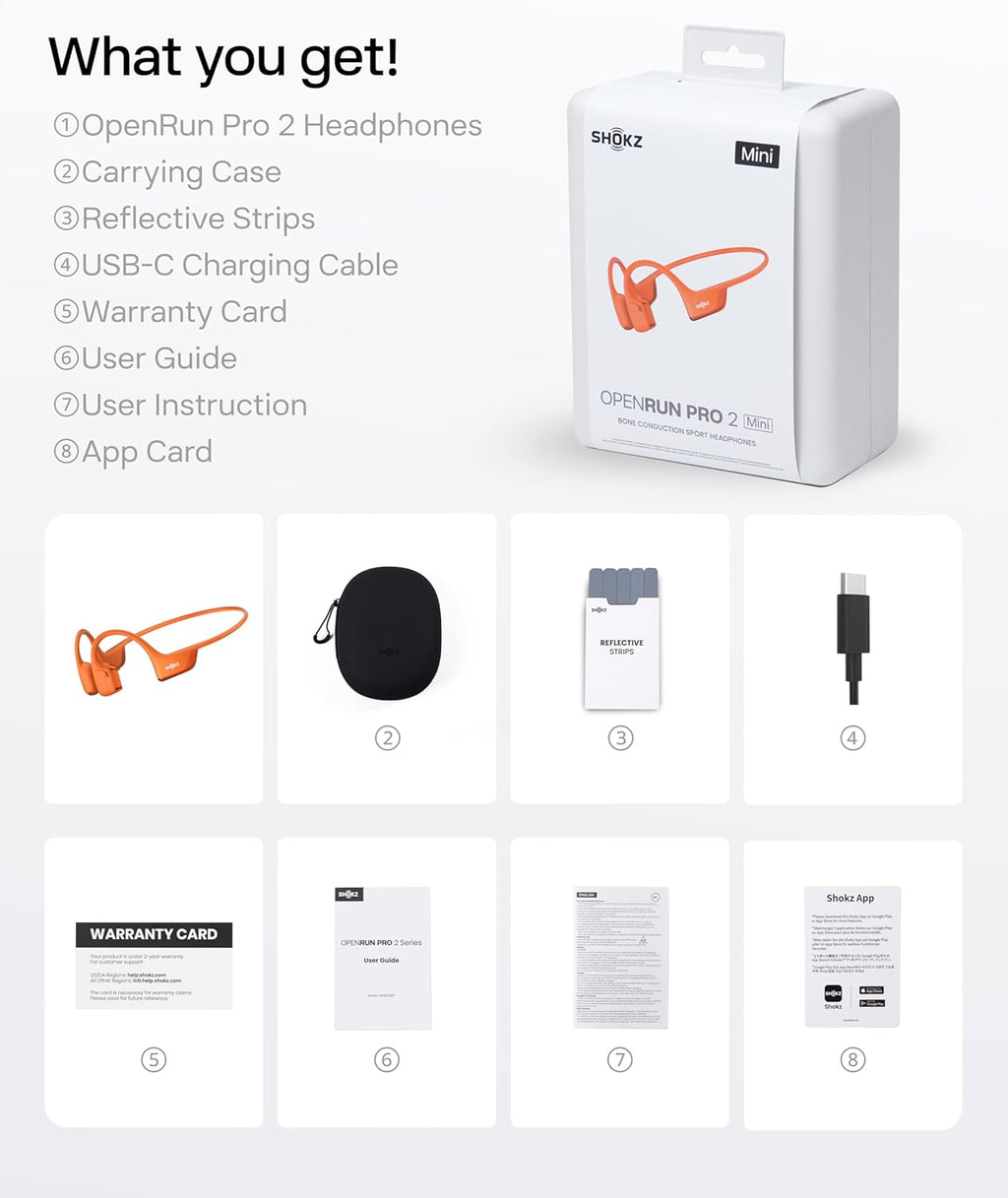 SHOKZ OpenRun Pro 2 Mini Bone Conduction Sports Headphones, Open-Ear Wireless Earphones with Bluetooth 5.3, Noise Cancelling Mics, IP55 Waterproof, 12h Playtime for Running, USB-C Quick Charge, Orange
