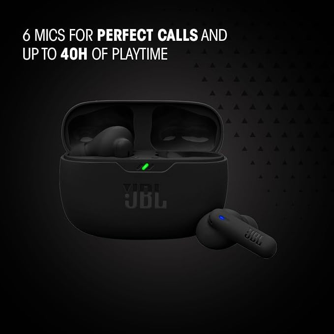 JBL Wave Beam 2 Adaptive Noise Cancelling with Smart Ambient True Wireless Earbuds, Deep Bass, Comfort Fit, 40H Battery, Hands-Free + VoiceAware, Water and Dust Resistant - Black, JBLWBEAM2BLK | Bluetooth 5.3, Up to 40 Hours of Autonomy, JBL Pure Bass Sou
