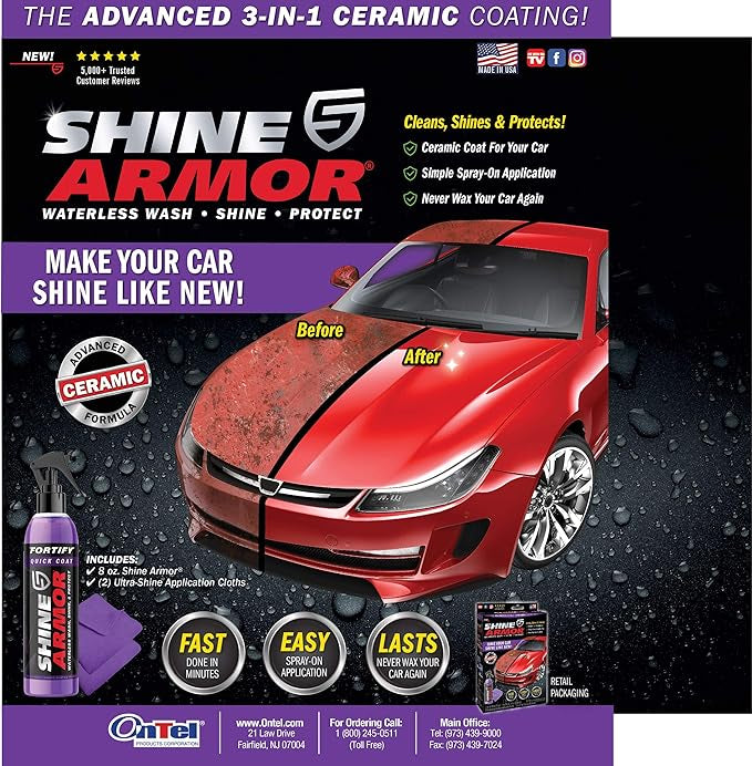 SHINE ARMOR Fortify Quick Coat High Performance Ceramic Coating, Car Wax Spray, Hydrophobic Finish Polishing and Polymer Paint Sealant Protection for C Seats