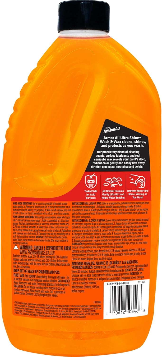 Armor All Ultra Wash Wax 64 Oz 10346, Orange, Car Wash Wax, 10346, 1 Piece