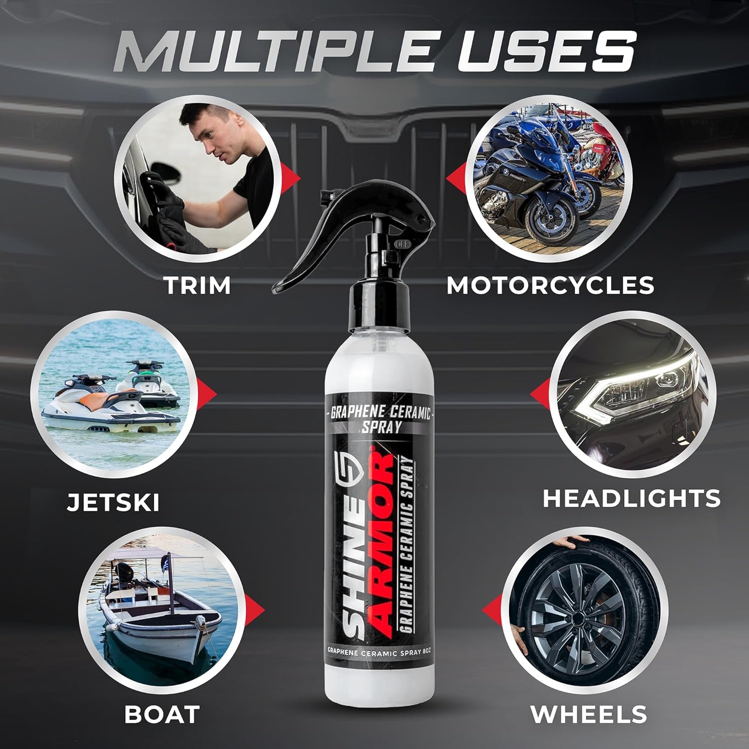 SHINE ARMOR Graphene Ceramic Coating for Car Detailing [8 Fl Oz] Protect your Vehicle Paintwork with Advanced Graphene Detail Spray | Choose American Made Car Cleaning Supplies from