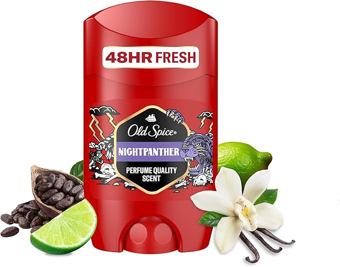 Old Spice Nightpanther Deodorant Stick for Men, 50 ml, 48H Fresh, Long-Lasting Fragrance in Perfume Quality, 0% Aluminium Salts, No Stains on Black and White, Made from 50% Recycled Plastic