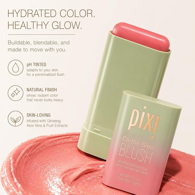 Pixi On-the-Glow Blush - CheekTone, pH Reactive Hydrating Tinted Moisture Blush Stick with Ginseng, Aloe Vera & Fruit Extracts, For Cheeks & Lips, 19g / 0.6oz, Paraben-Free