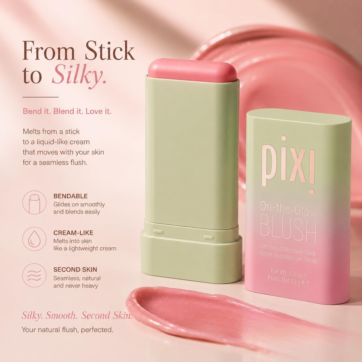 Pixi On-the-Glow Blush - CheekTone, pH Reactive Hydrating Tinted Moisture Blush Stick with Ginseng, Aloe Vera & Fruit Extracts, For Cheeks & Lips, 19g / 0.6oz, Paraben-Free