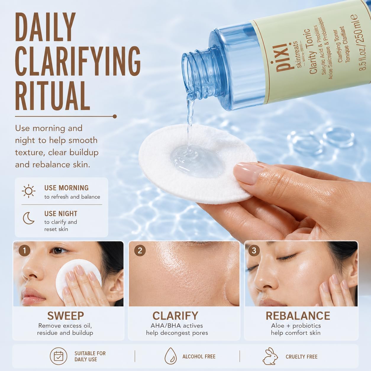 Pixi Clarity Tonic 250ml - leaving skin hydrated and smooth