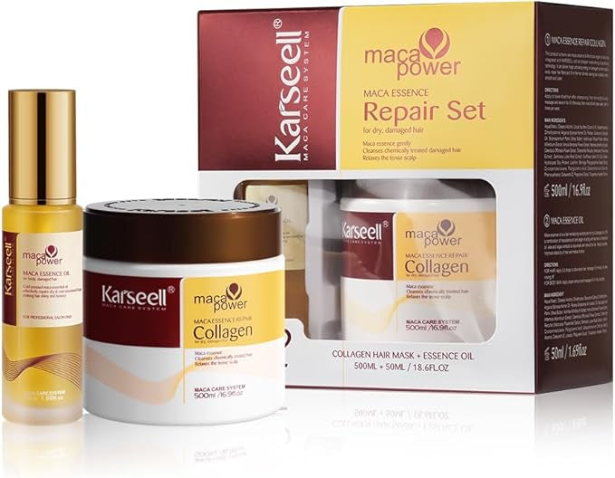 Karseell Collagen Hair Treatment Deep Repair Conditioning, Hair Mask Argan Oil Set for Dry Damaged Hair All Hair Types 16.9floz + 1.69floz