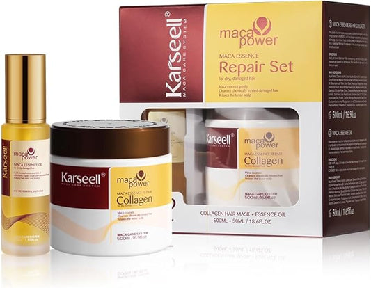 Karseell Collagen Hair Treatment Deep Repair Conditioning, Hair Mask Argan Oil Set for Dry Damaged Hair All Hair Types 16.9floz + 1.69floz