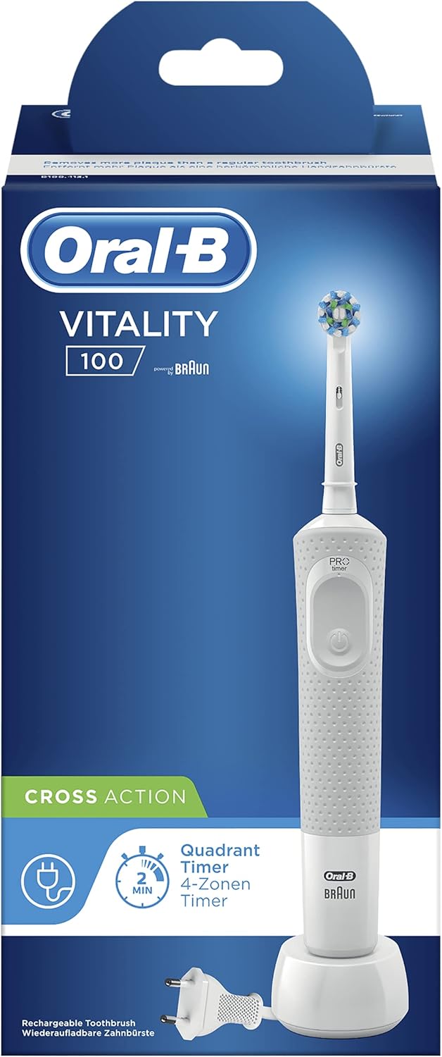 Oral-B Vitality 100 Electric Rechargeable Toothbrush, White (With Uae 3 Pin Plug)