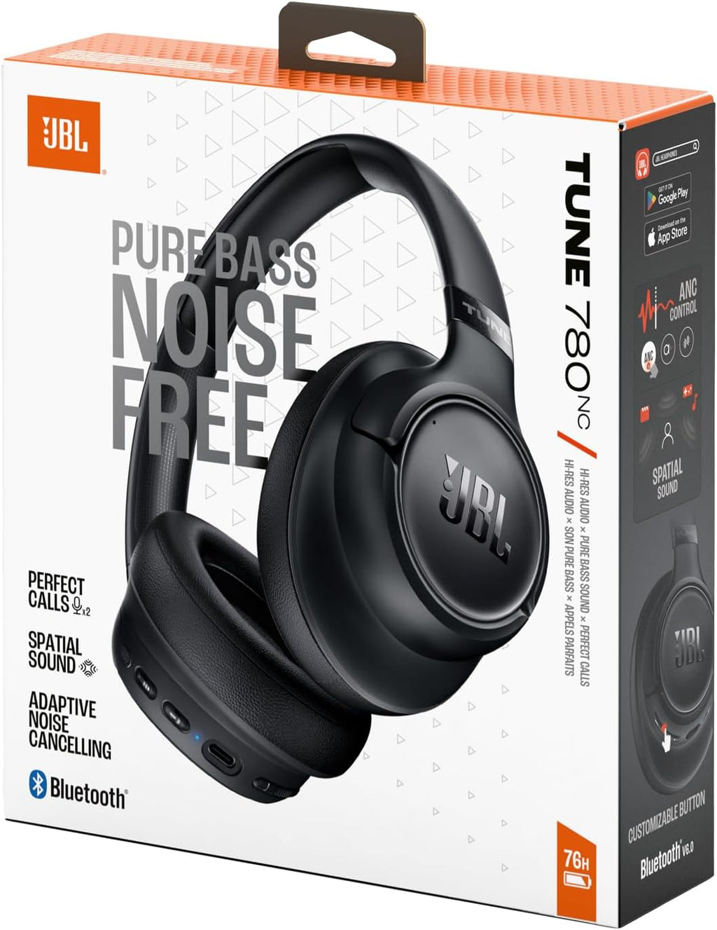 JBL Tune 780NC Wireless Over-Ear Adaptive Noise Cancelling Headphones with Hi-Res JBL Pure Bass & Spatial Sound, 76H Battery Life, 2-Mic Calls, Bluetooth 6.0, App Support – Black (JBLT780NCBLK)