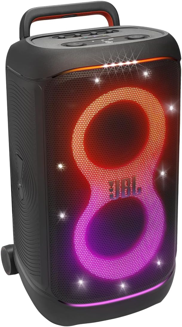 JBL PartyBox 520 Portable Bluetooth Party Speaker with AI Sound Boost, 400W Powerful Sound, Dynamic Light Show, 15H Playtime, Mic & Guitar Inputs, IPX4 Splashproof, Telescopic Handle & Wheels – Black | 15H Battery Life, Portable Design, Light Show, IPX4,