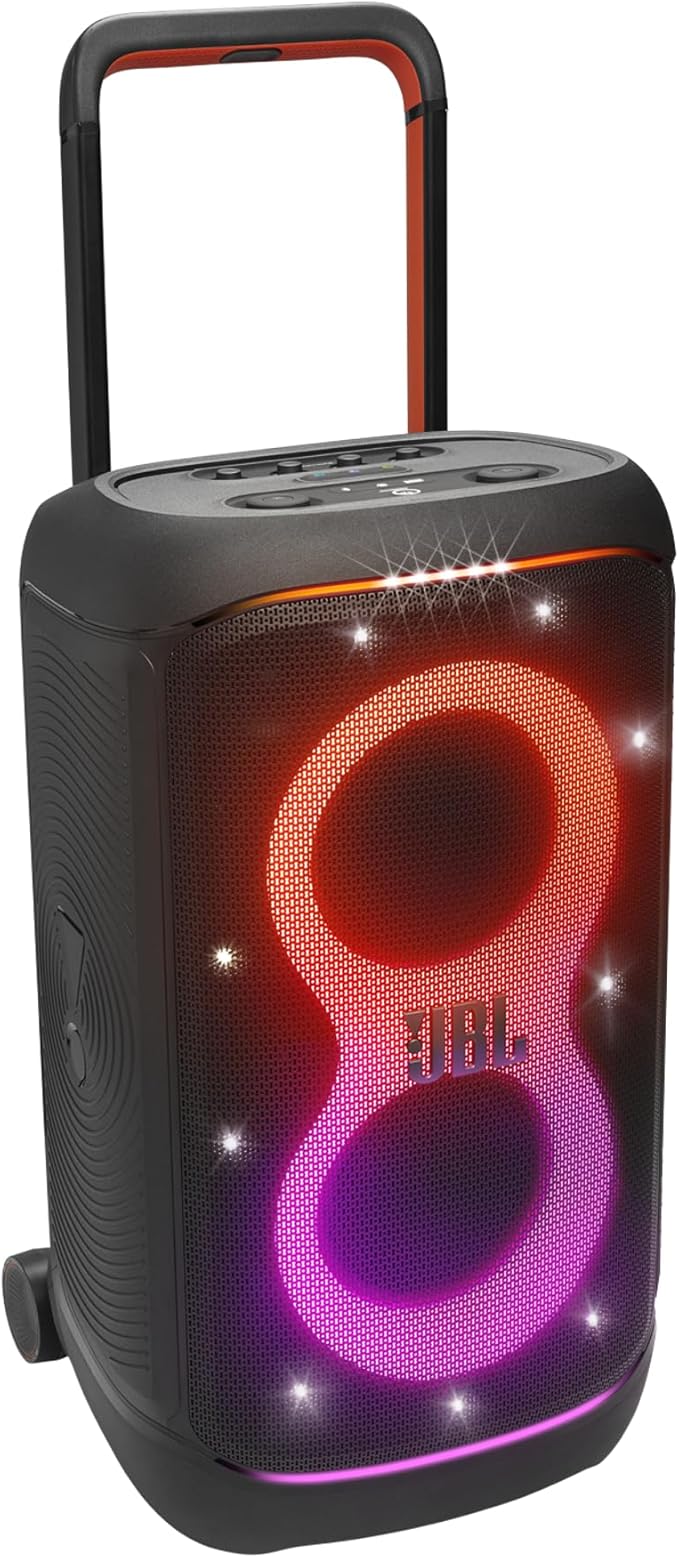 JBL PartyBox 520 Portable Bluetooth Party Speaker with AI Sound Boost, 400W Powerful Sound, Dynamic Light Show, 15H Playtime, Mic & Guitar Inputs, IPX4 Splashproof, Telescopic Handle & Wheels – Black | 15H Battery Life, Portable Design, Light Show, IPX4,
