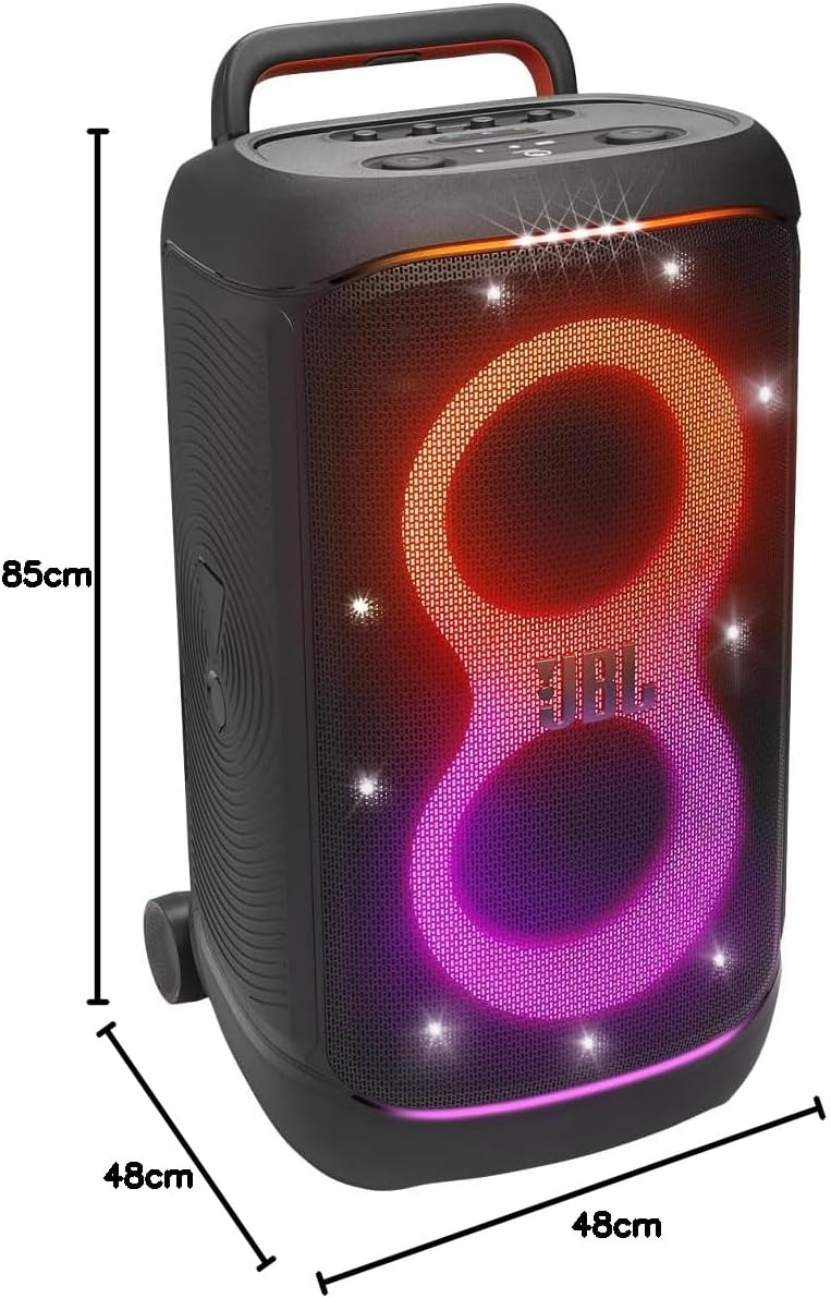 JBL PartyBox 520 Portable Bluetooth Party Speaker with AI Sound Boost, 400W Powerful Sound, Dynamic Light Show, 15H Playtime, Mic & Guitar Inputs, IPX4 Splashproof, Telescopic Handle & Wheels – Black | 15H Battery Life, Portable Design, Light Show, IPX4,