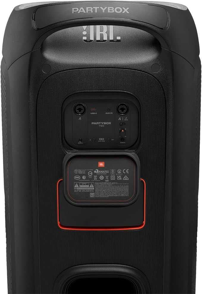 JBL PartyBox 720 Portable Party Speaker with 800W Pro Sound, Futuristic Lightshow, IPX4 Splashproof, Bluetooth 5.4, Replaceable Battery Compatible (Sold Separately), Dual XLR & USB-C Ports