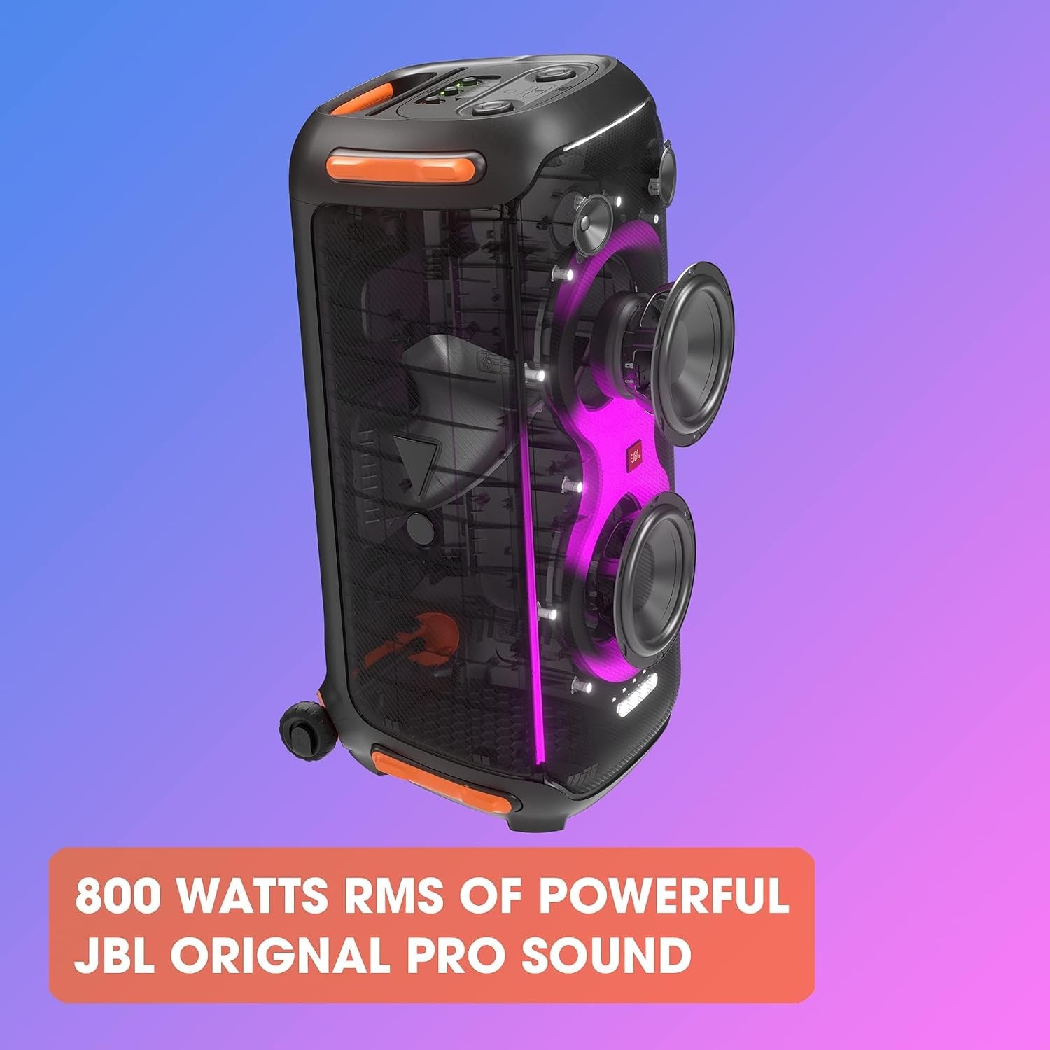 JBL PartyBox 710 Portable Indoor and Outdoor Party Speaker with Built-In Lights, IPX4 Splashproof Design, Deep Bass and Robust Wheels, in Black