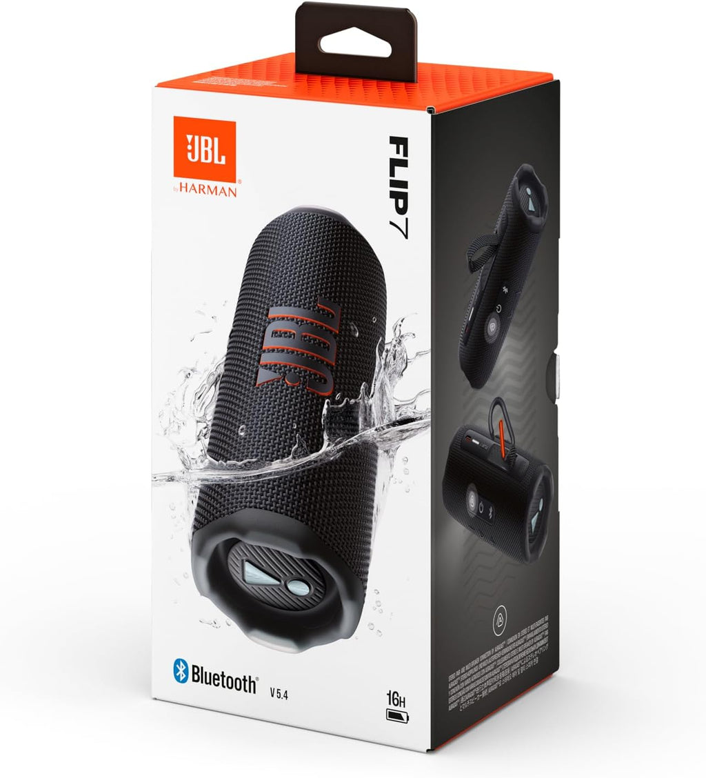 JBL Flip 7 - JBL Pro Sound with AI Sound Boost, up to 16 hours of playtime, multi-speaker connection via Auracast, and waterproof, dustproof, drop-proof design for all adventures – Black. | Bluetooth 5.4, 16 Hours of Battery Life, IP68 Waterproof, JBL Pro