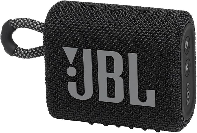 JBL Go 3 Portable Waterproof Speaker with Pro Sound, Powerful Audio, Punchy Bass, Ultra-Compact Size, Dustproof, Wireless Bluetooth Streaming, 5 Hours of Playtime - Black, JBLGO3BLK