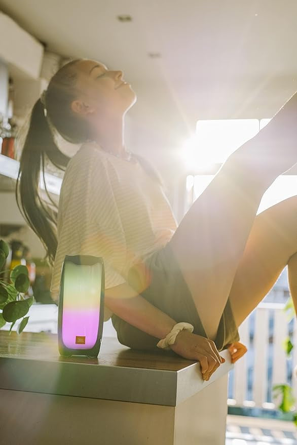 JBL Pulse 4 Portable Bluetooth Speaker, High-Resolution 360-Degree LED Lightshow, Powerful JBL Signature Sound, 12H Battery, IPX7 Waterproof, JBL Connect APP, Easy Sync - Black, JBLPULSE4BLK