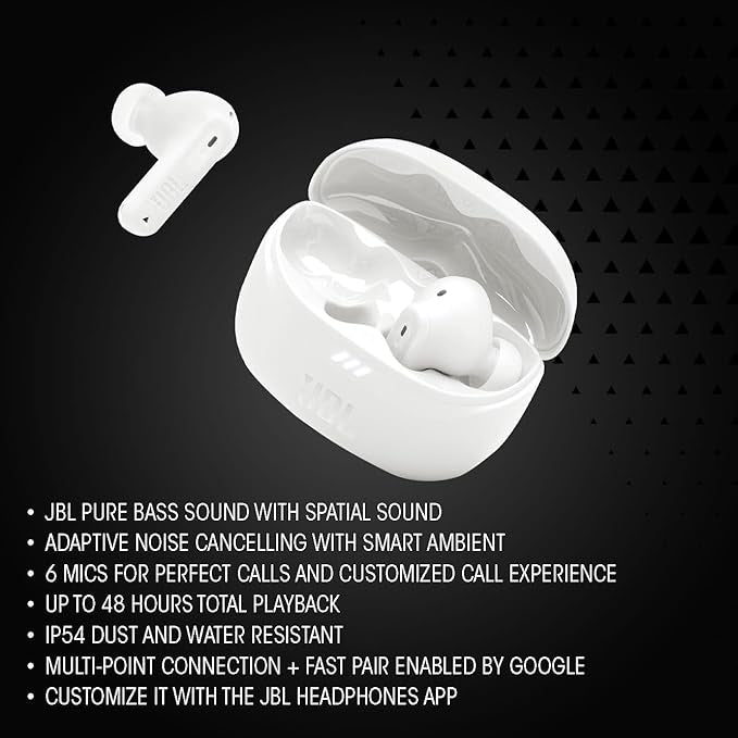 JBL Tune Beam 2 True Wireless Adaptive Noise Cancelling with Smart Ambient Earbuds, Personi-Fi 3.0, Multi-point connection, 6-Mics Technology, 48H Battery, Water and Dust Resistant - JBLTBEAM2TQE