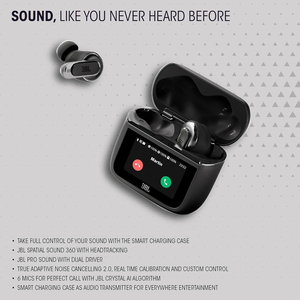 JBL Tour Pro 3, True Wireless Earbuds with Bluetooth, Built-in Battery and 40h Playback, Charging Case, Noise Cancelling and JBL Spatial 360 with Head Tracking Function, Black