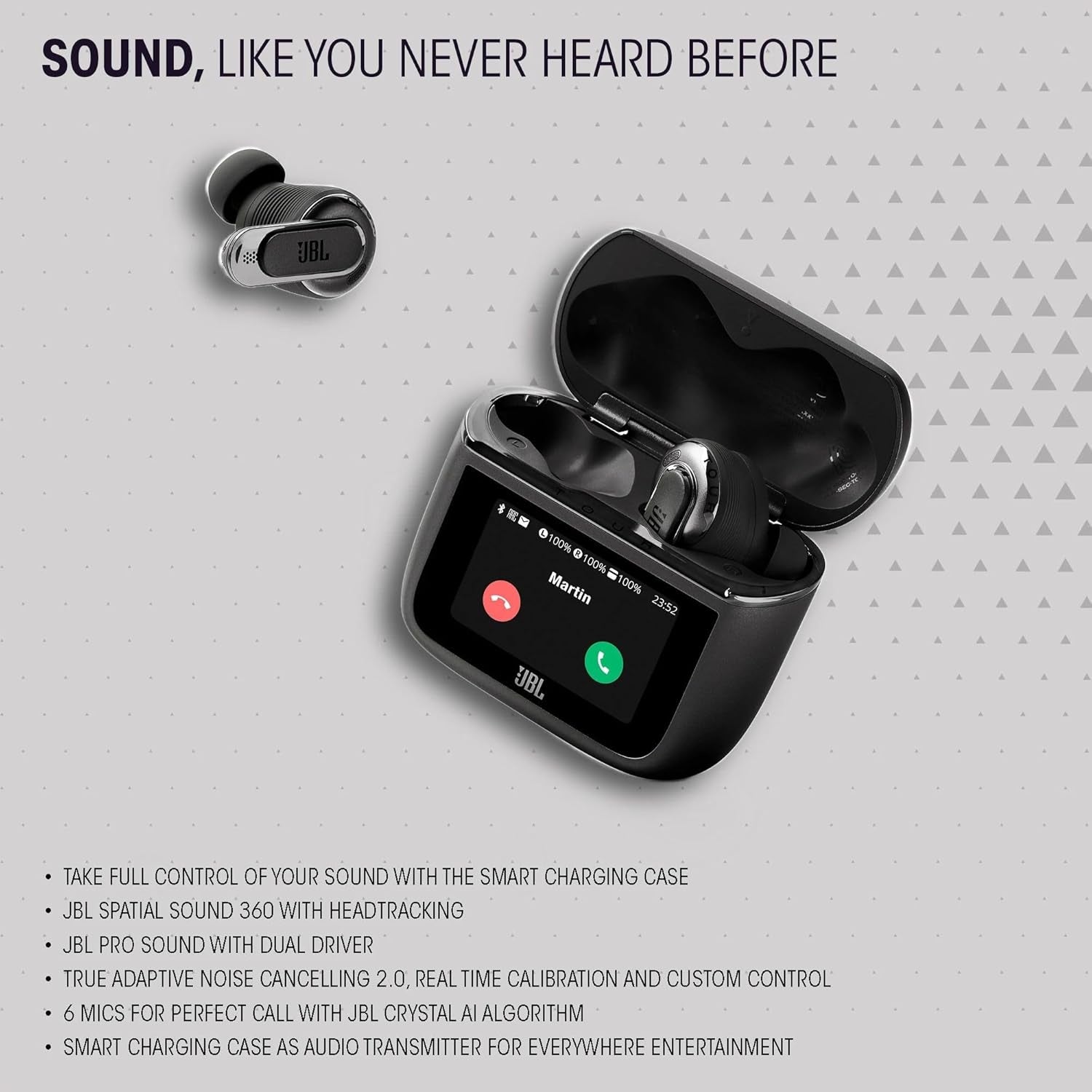 JBL Tour Pro 3, True Wireless Earbuds with Bluetooth, Built-in Battery and 40h Playback, Charging Case, Noise Cancelling and JBL Spatial 360 with Head Tracking Function, Black