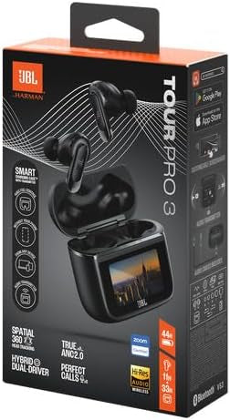 JBL Tour Pro 3, True Wireless Earbuds with Bluetooth, Built-in Battery and 40h Playback, Charging Case, Noise Cancelling and JBL Spatial 360 with Head Tracking Function, Black