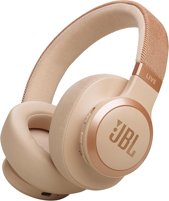 JBL LIVE 770NC Wireless Over-Ear Headphones – Adaptive Noise Cancelling, JBL Signature Sound, 65H Battery, Smart Ambient & Bluetooth 5.3, JBLLIVE770NCSAT, Beige