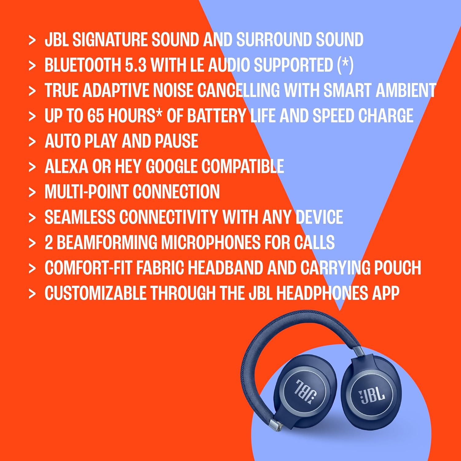 JBL LIVE 770NC Wireless Over-Ear Headphones – Adaptive Noise Cancelling, JBL Signature Sound, 65H Battery, Smart Ambient & Bluetooth 5.3, JBLLIVE770NCSAT, Beige