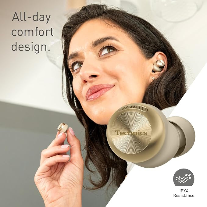 Technics EAH-AZ100E-S Wireless Earbuds with Noise Cancelling, Bluetooth Multipoint, Voice Focus AI, Comfortable In-Ear Earbuds, Champagne Gold