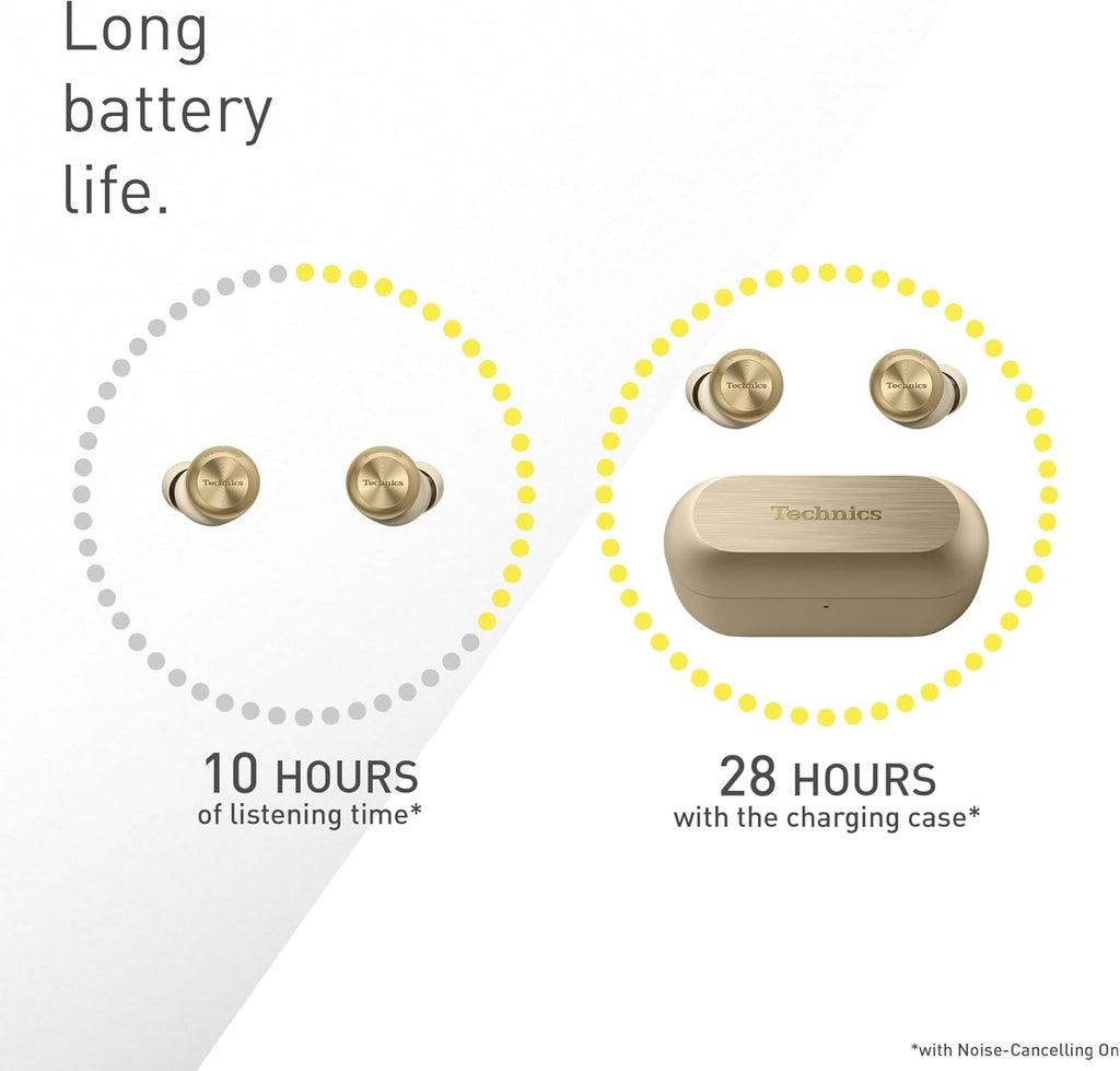 Technics EAH-AZ100E-S Wireless Earbuds with Noise Cancelling, Bluetooth Multipoint, Voice Focus AI, Comfortable In-Ear Earbuds, Champagne Gold