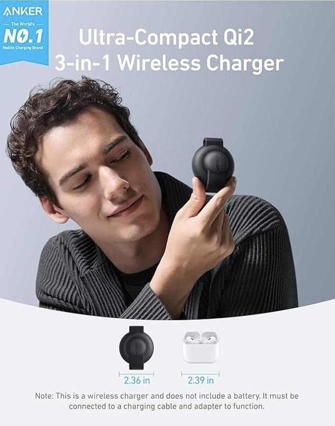 Anker MagSafe Compatible MagGo UFO 3-in-1 Charger, iPhone 17 Wireless Charging Station, 15W Qi2 Certified, Foldable Travel Charging Pad, for iPhone 17/16/15, AirPods, Apple Watch (Not a Power Bank)
