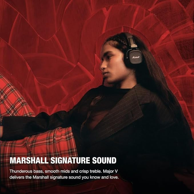 Marshall Major V Bluetooth Headphones - Foldable Bluetooth Wireless Headphones Bluetooth with 100+ Hours of Playtime (Black)