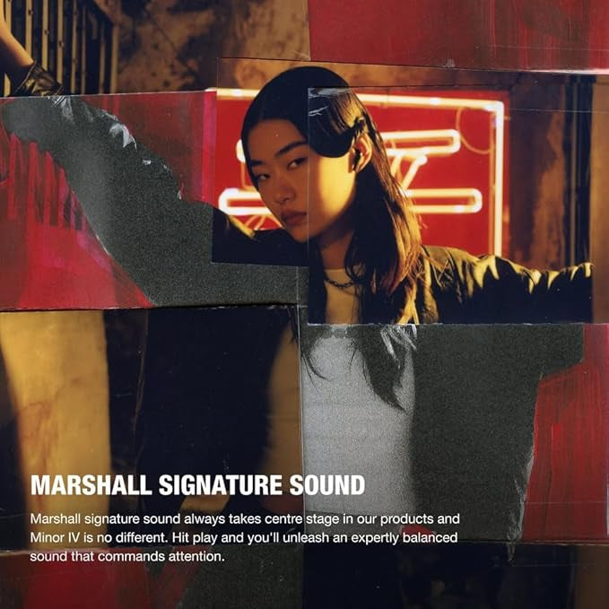 Marshall Minor IV Bluetooth Earphones - Water Resistant Earphones Bluetooth Wireless Earbuds With 30+ Hours Playtime - Black
