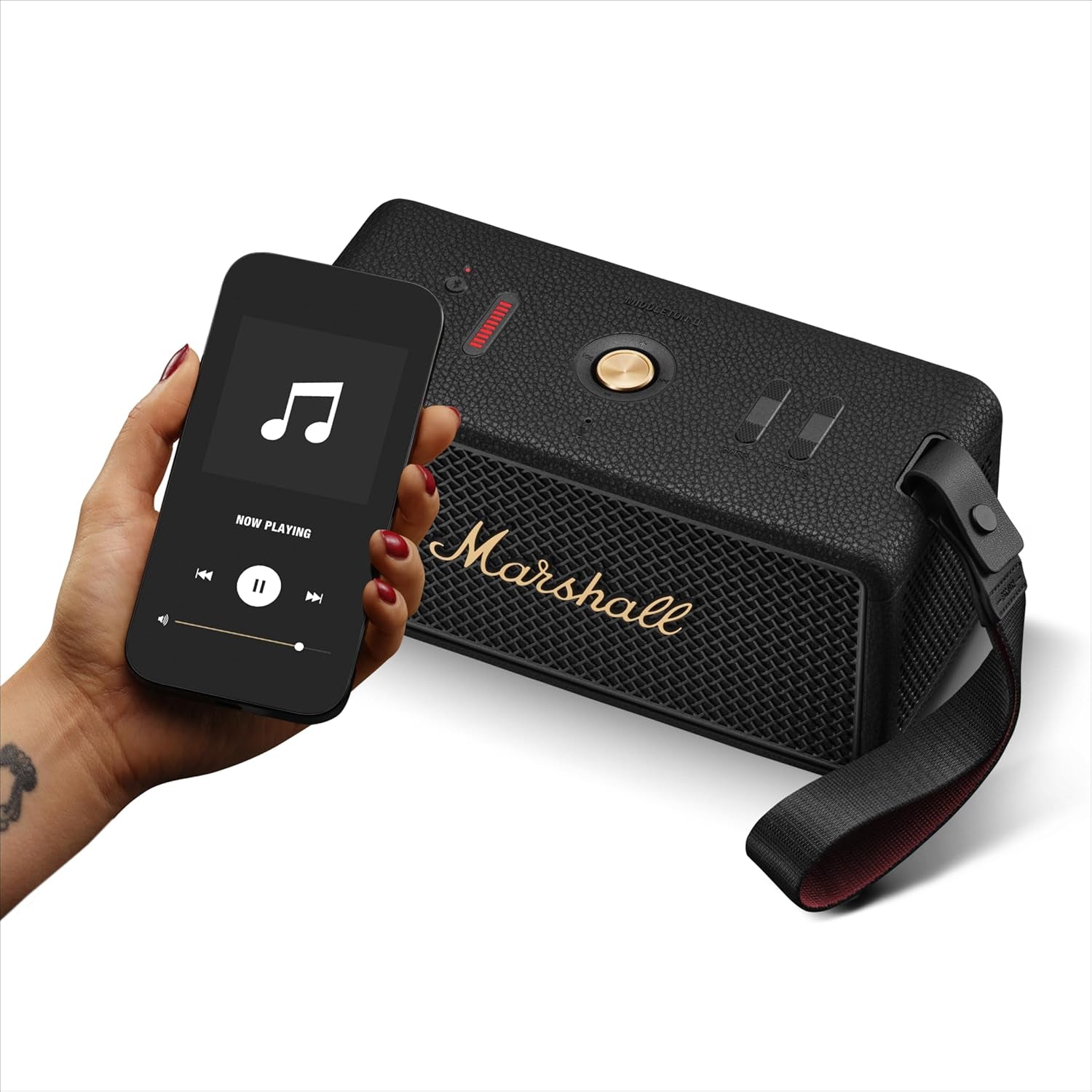 Marshall Middleton II Bluetooth Portable Speaker for Outdoor Adventures, 30+ Hours of Wireless Playtime, Waterproof IP67 60W - Black & Brass