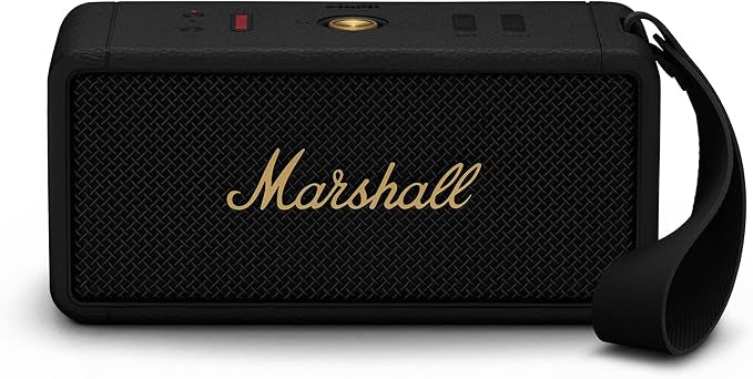Marshall Middleton Bluetooth Portable Speaker for Outdoor Adventures, 20+ hours of Wireless playtime, water resistant IP67 50W - Black and Brass