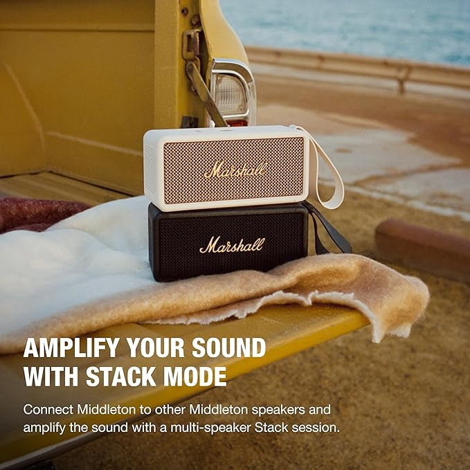 Marshall Middleton Bluetooth Portable Speaker for Outdoor Adventures, 20+ hours of Wireless playtime, water resistant IP67 50W - Black and Brass