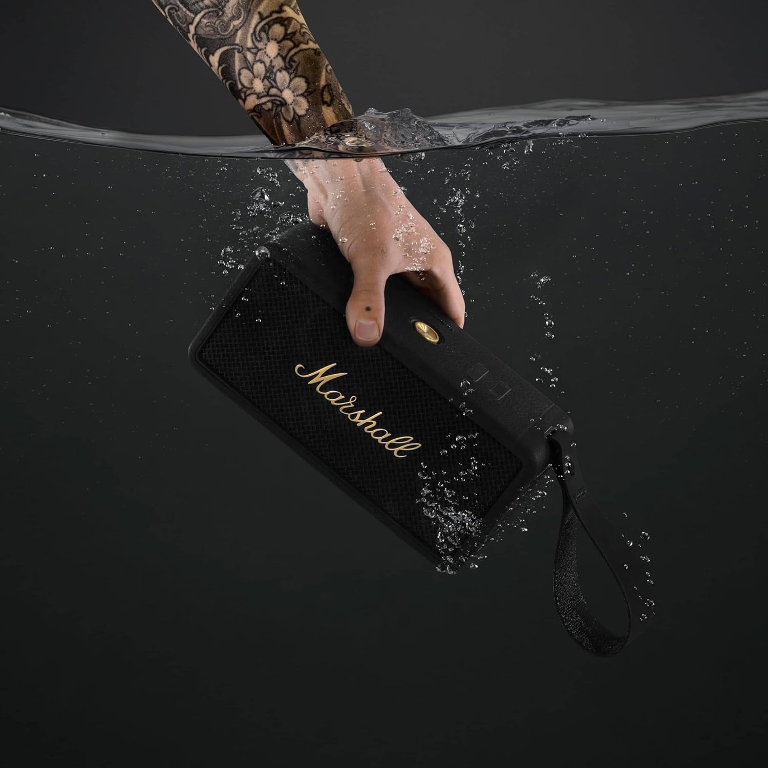Marshall Middleton Bluetooth Portable Speaker for Outdoor Adventures, 20+ hours of Wireless playtime, water resistant IP67 50W - Black and Brass
