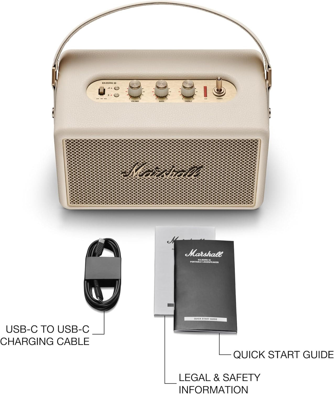 Marshall Kilburn III Bluetooth Speaker - Premium Water Resistance Portable Bluetooth Speaker & Wireless Speakers 50+ Playtime - Cream