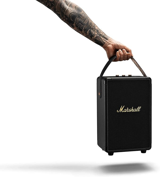 Marshall Tufton Portable Bluetooth 5.0 Speaker, 20+ Hours of Wireless Playtime - Water Resistant Speakers(IPX2), Powerful Audio, Black & Brass